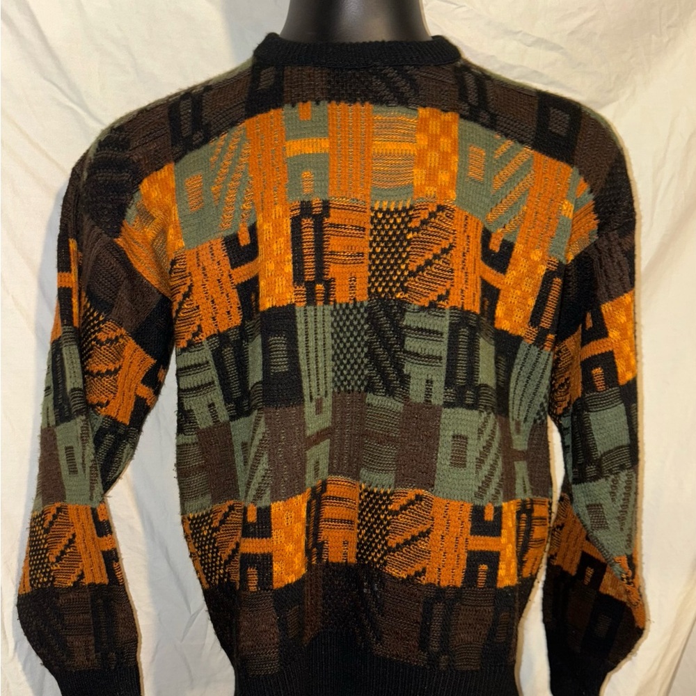 Vintage Sweater Graphix Green Black Orange Cable Knit Men’s Large Made in USA